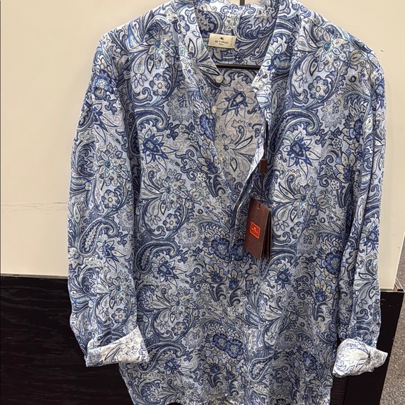 Etro men’s Blue Paisley Button-Up Shirt